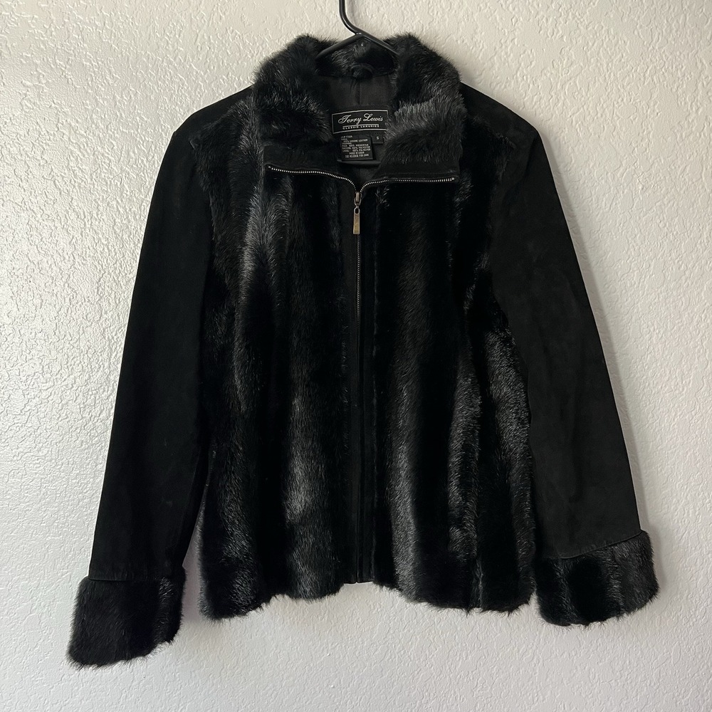 Vintage Terry Lewis Classic Luxuries Small Jacket Black Leather Faux Fur Coat